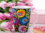 tall mug decorated with Lowicz flowers, polish pattern