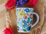 tall mug decorated with kashubian pattern, polish mug