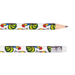 Ołówek z gumką - koguty łowickie