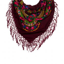 Folk scarf 120x120cm - burgundy color