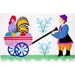 Handmade Easter card - Easter - cutout with a rooster on a cart