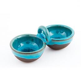 Tiny traditional double dish with blue glaze
