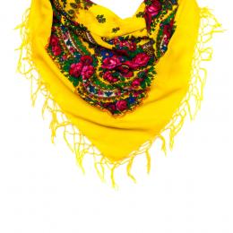 Folk scarf 120x120 cm - yellow