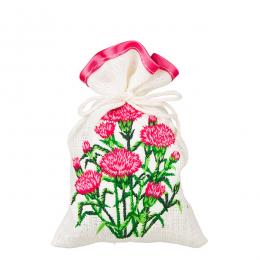 Ozdobny woreczek zapachowy z haftem ludowym - goździki różowe