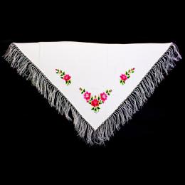 Embroidered white scarf with pink roses 140x210 cm - large