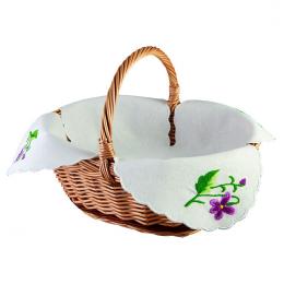 Easter basket napkin with embroidered purple violets