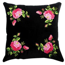 Poduszka z haftem łowickim 45x45 cm - różowe róże