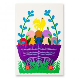 Handmade Easter card - Easter - cutout with Easter eggs in a purple basket