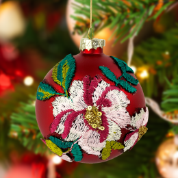 Bauble Matte embroidery - red with pink flowers