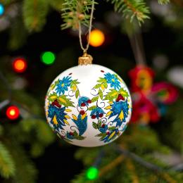 Glass Christmas tree bauble - Kashubian embroidery