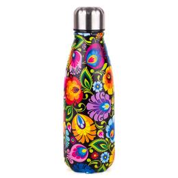 thermo bottle decorated with a black lowicz pattern