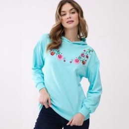 Sweatshirt with embroidery - blue Lowicz pattern with a hood