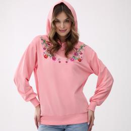 Sweatshirt with embroidery - pink Lowicz pattern with a hood