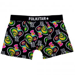 Men's black boxer shorts with łowicz roosters and logo Folkstar on black elastics