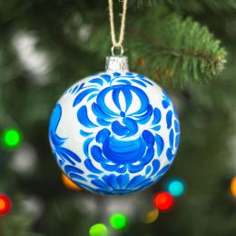 Pearl Christmas tree bauble - blue Kuyavian flowers