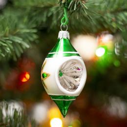 Retro green lemon-shaped bauble with reflector - glass