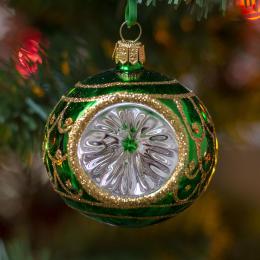 Retro green bauble with reflector - glass
