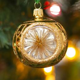 Retro gold bauble with reflector - glass