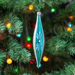 Retro icicle bauble with flower - turquoise