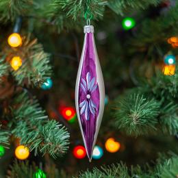 Retro icicle bauble with flower - purple
