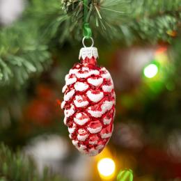 Retro frosted pine cone-shaped bauble - red
