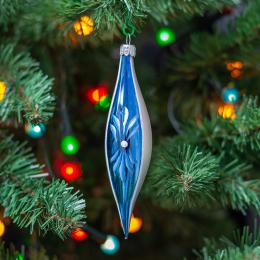 Retro icicle bauble with flower - blue