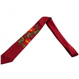 Krawat męski haftowany bordowy - dwie czerwone róże