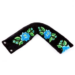 Pasek haftowany - niebieskie róże łowickie