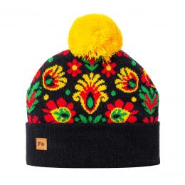 Winter hat - black Łowicz pattern