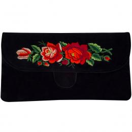 Kopertówka długa czarna - haftowane czerwone róże