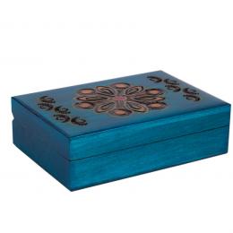 Drewniana kasetka góralska - niebieska 13cm