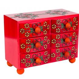 Wooden highlander chest of drawers with six drawers - red