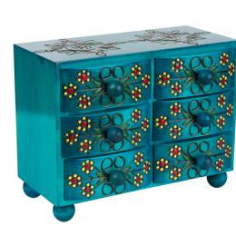 Wooden highlander chest of drawers with six drawers - turquoise