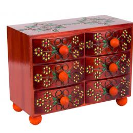 Wooden highlander chest of drawers with six drawers - cherry colour
