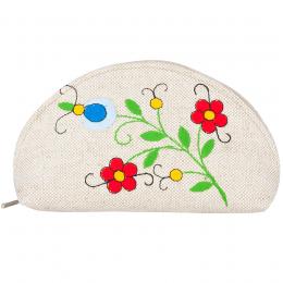 A large, semicircular Kashubian embroidery bag - two red flowers