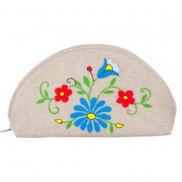 Cosmetic bag semicircular Kashubian embroidery - a large flower