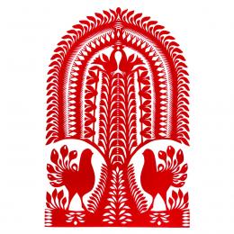 Duża wycinanka kurpiowska leluja - wzór 16 - czerwona