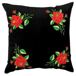 Poduszka z haftem łowickim 45x45 cm - ciemnoczerwone róże