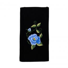 Etui na telefon czarne - haftowana niebieska róża