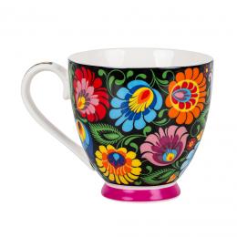 'Grażynka' mug in a decorative box 350 ml - black Lowicz pattern