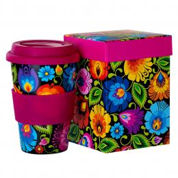 Travel mug 'Bolek' in a decorative box - black Lowicz pattern