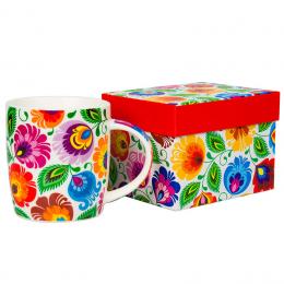 Hania mug in a decorative box 340ml  - white Lowicz pattern