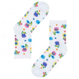 Women's socks - long - flowers - white