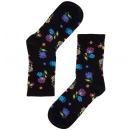 Women's socks - long - flowers - black