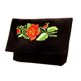 Kopertówka czarna - haft czerwonej róży