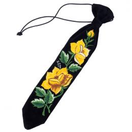 Haftowany krawacik dziecięcy z długą żółtą różyczką - rękodzieło ludowe