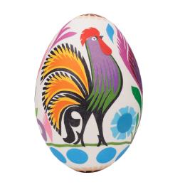 Egg with a cutout - a black rooster with an orange tail