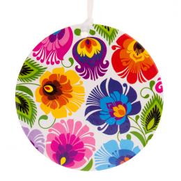 Colorful folk decoration - round-shaped - white Lowicz pattern
