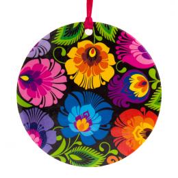 Colorful folk decoration - round-shaped - black Lowicz pattern