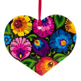 Colorful folk decoration - heart-shaped - black Lowicz pattern